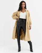 Asos Design Clean Utility Trench Coat In Cream-white