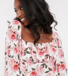 Asos Design Tall Floral Top With Ruched Bust Detail In Multi