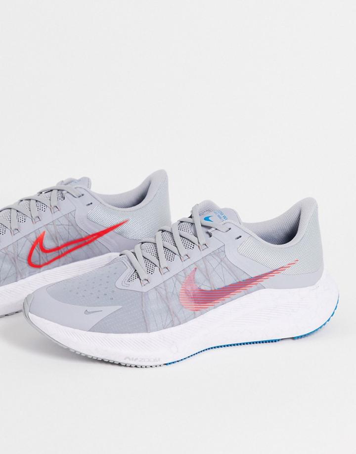 Nike Running Winflo 8 Sneakers In Wolf Gray/bright Crimson