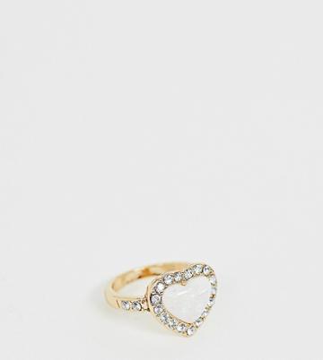 Asos Design Curve Exclusive Ring In Heart Shape With Faux Opal Stone And Crystals In Gold