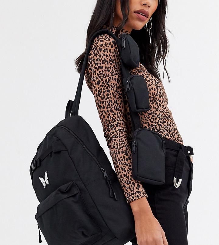 Bershka Butterfly Backpack In Black-beige