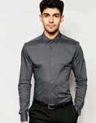 Asos Skinny Shirt In Gray With Long Sleeves - Charcoal