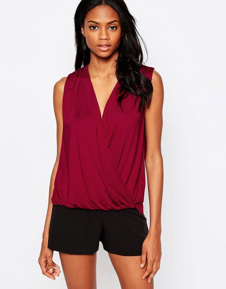 Ax Paris Sleeveless Crossover Blouse - Wine