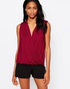 Ax Paris Sleeveless Crossover Blouse - Wine