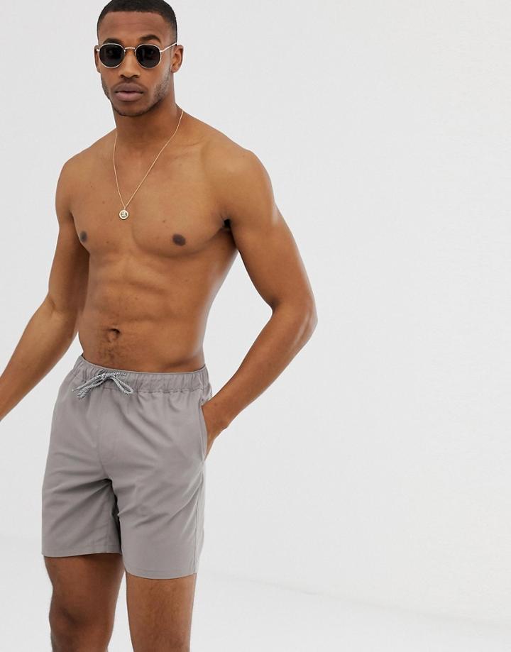 Asos Design Swim Shorts In Gray In Mid Length - Gray