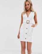 Asos Design Belted Mini Button Through Sundress - White