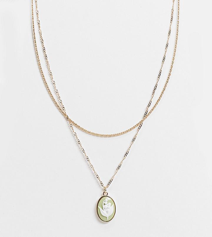 Reclaimed Vintage Inspired Gold Multi-layer Necklace With Flower Pendant Detail