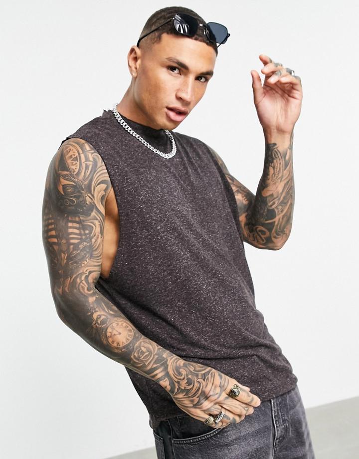 Asos Design Relaxed Tank Top In Black Linen Look