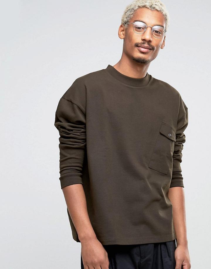 Asos Oversized Sweatshirt In Heavy Waffle Fabric - Green