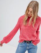 Only Ribbed Sweater With Bell Sleeves - Pink