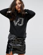 Versace Jeans Hoodie With Stud Logo Detail - Black