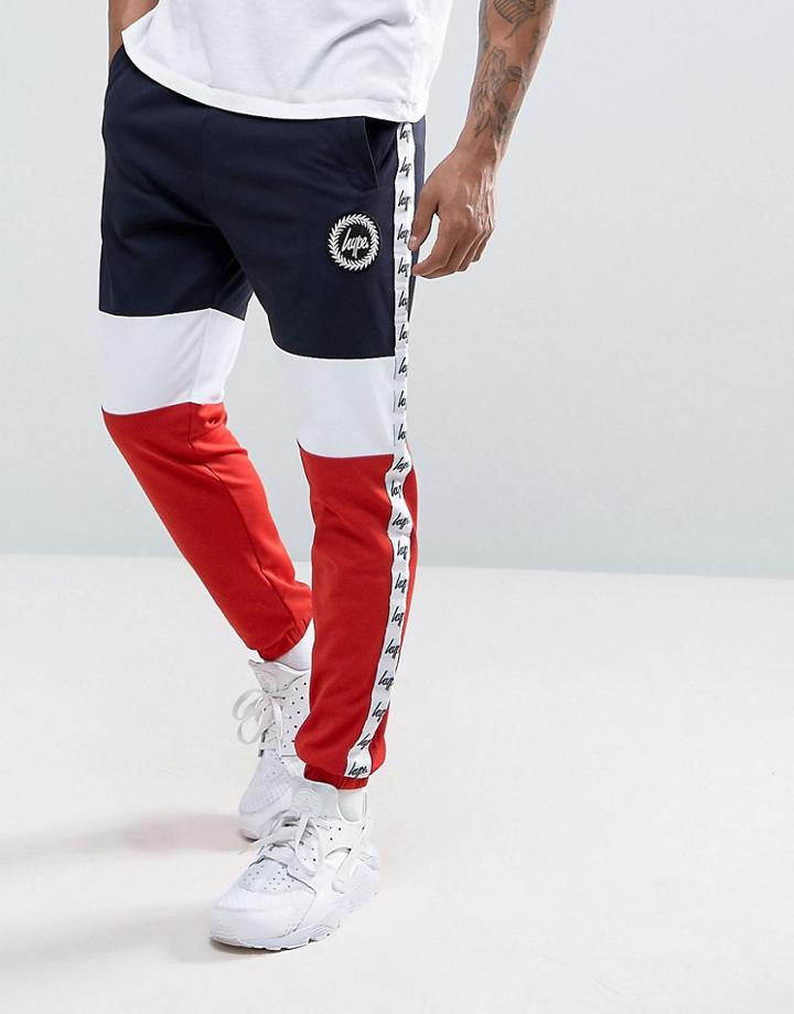 Hype Skinny Joggers In Tri-color Panels With Taping - Navy