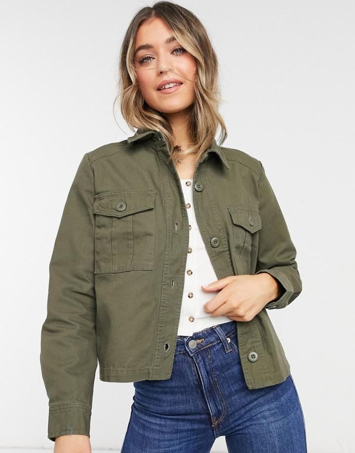 Jdy Button Down Jacket In Khaki-pink