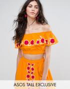 Asos Tall Embroidered Bardot Sun Top - Orange