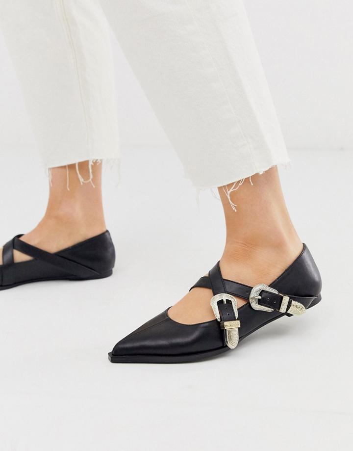 Asos Design Lexicon Pointed Western Ballet Flats In Black - Black