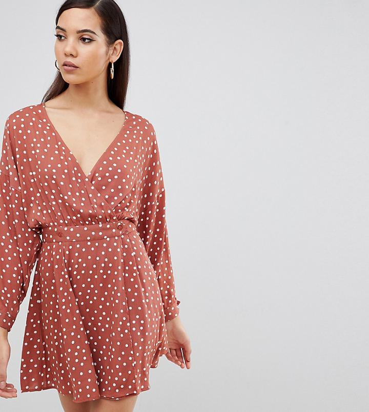Asos Design Tall Casual Skater Mini Dress In Polka Dot - Multi