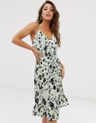 Na-kd Floral Print Frill Dress In Green