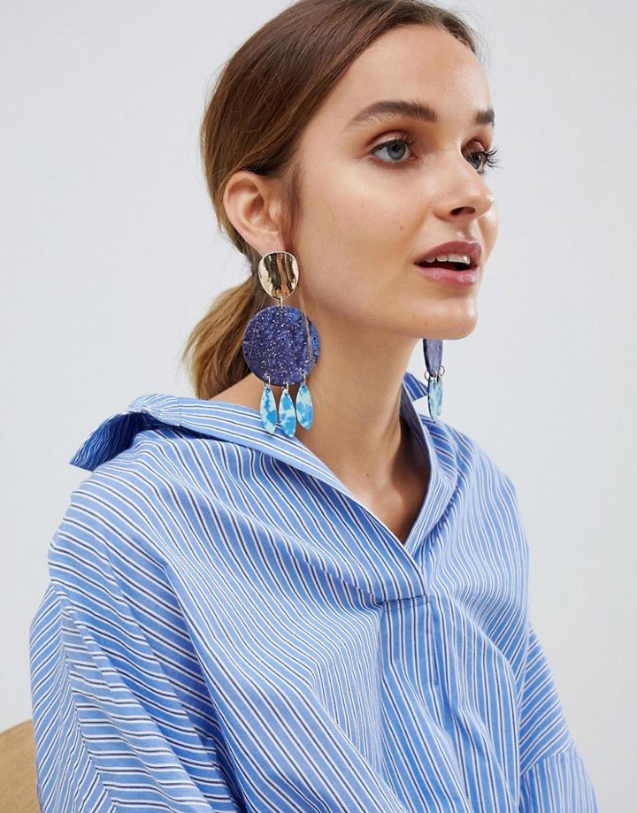 Asos Design Earrings With Stone Effect Disc And Teardrop Pendants - Multi