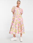 Jdy Smock Midi Dress In Retro Floral Print-multi