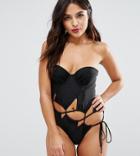 Wolf & Whistle Lace Up Swimsuit B-f Cup - Black