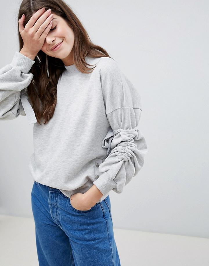 Gestuz Galica Tie Sleeve High Neck Sweatshirt - Gray