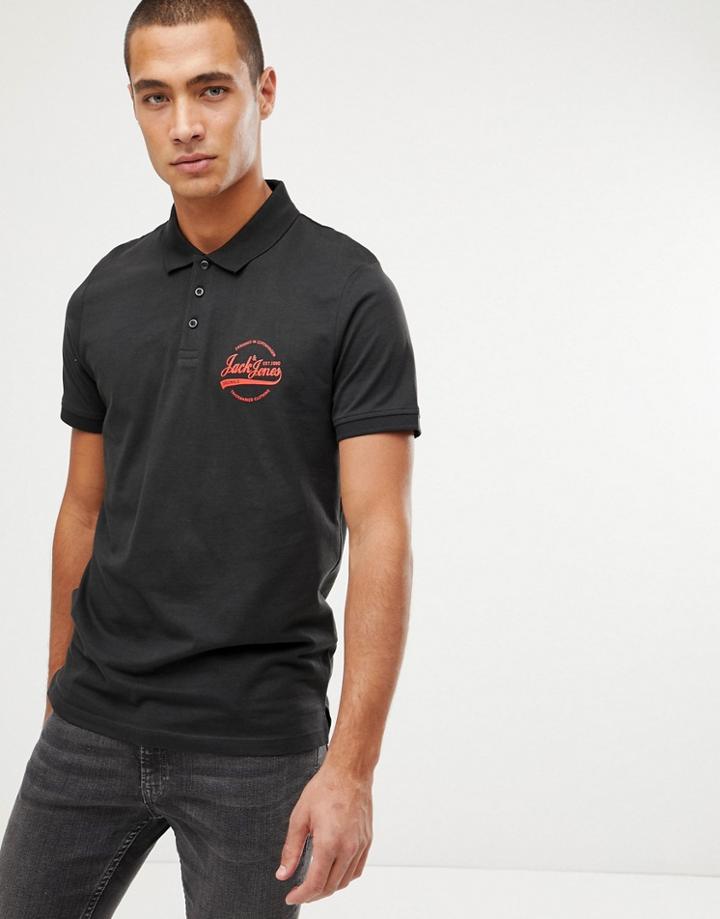 Jack And Jones Polo Shirt With Chest Logo - Black