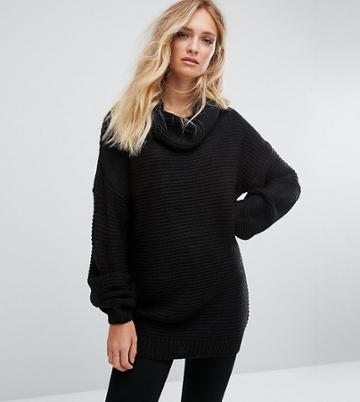 Brave Soul Tall Hachi Oversize Chunky Sweater - Black