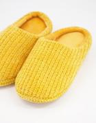Asos Design Zibidy Knit Slippers In Mustard-yellow