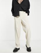 Asos Design Linen Mix Wide Leg Smart Pants In Ecru Crinkle-white