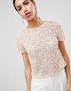 Asos Design T-shirt With Sequin Embellishment - Pink