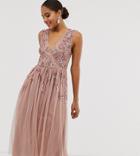 Maya Tall Wrap Front Floral Embellished Midi Dress In Pale Mauve - Purple