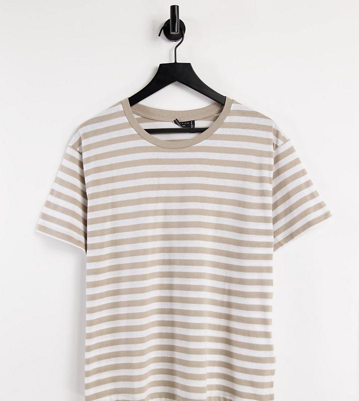 Asos Design Curve T-shirt In Brown And White Stripe-multi