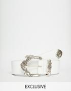 Retro Luxe London Western Belt With Antique Heart Metal Tip - White