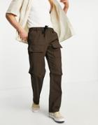Topman Wide Leg Front Pocket Cargo Trouser In Brown