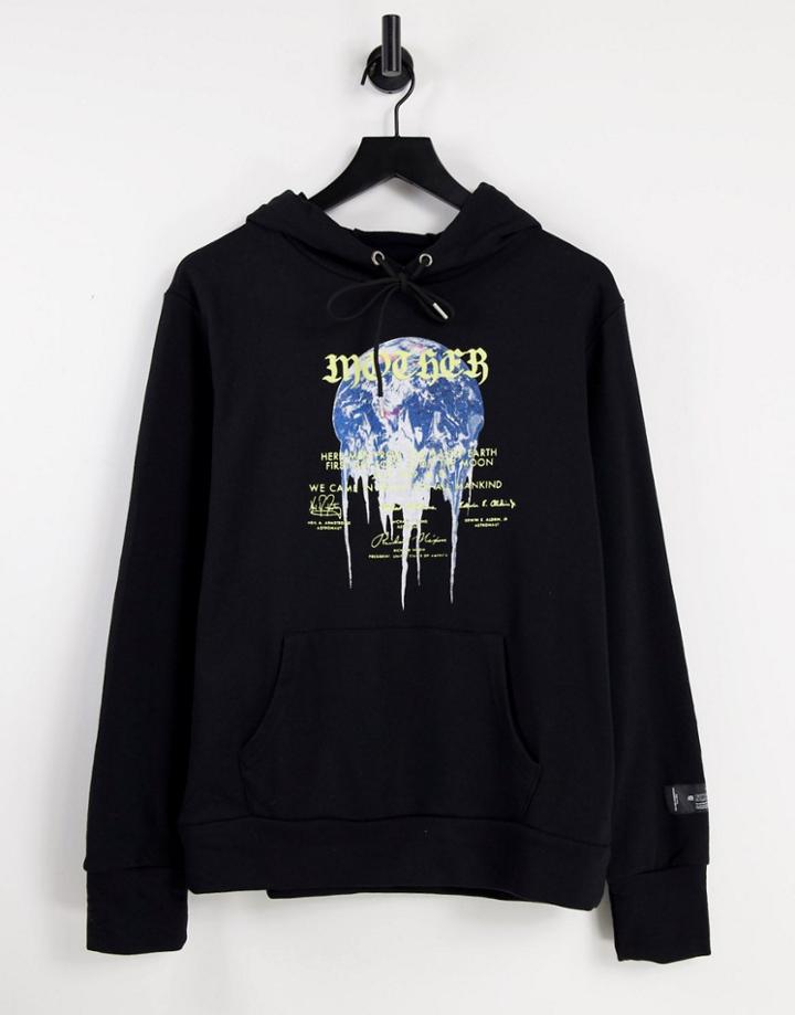 Sixth June Mother Earth Print Hoodie In Black
