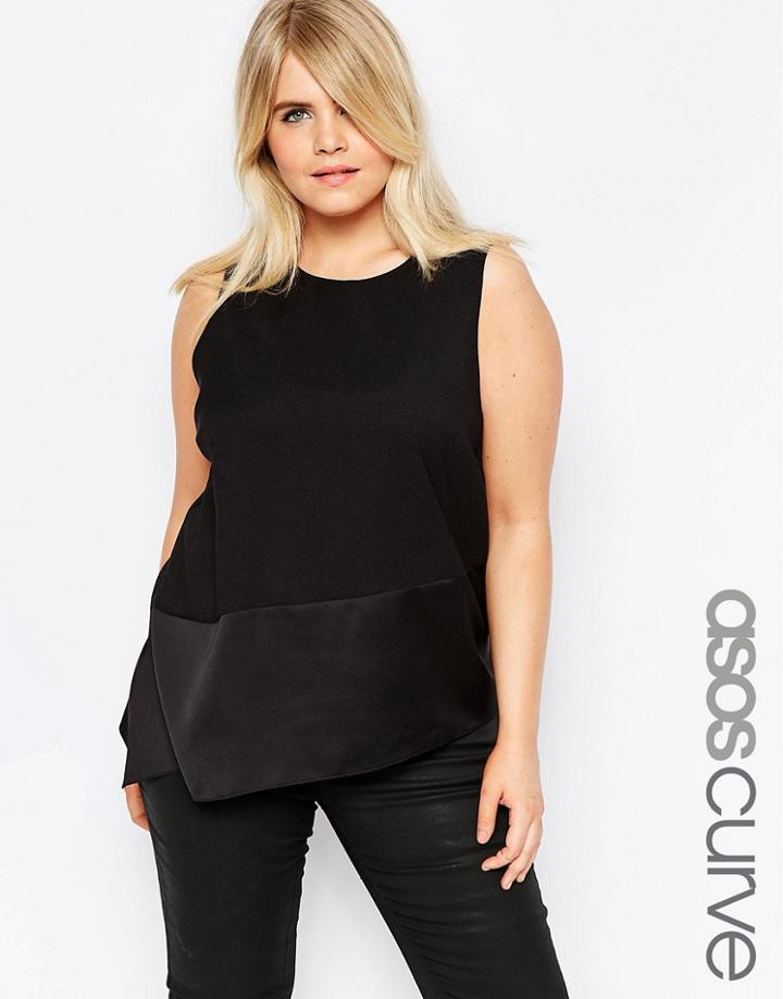 Asos Curve Asymmetric Tank In Matte And Shine - Black