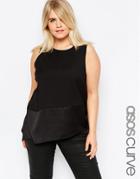 Asos Curve Asymmetric Tank In Matte And Shine - Black