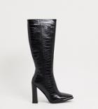 Simmi London Wide Fit Melisa Knee Boots In With Metal Plating In Black Croc