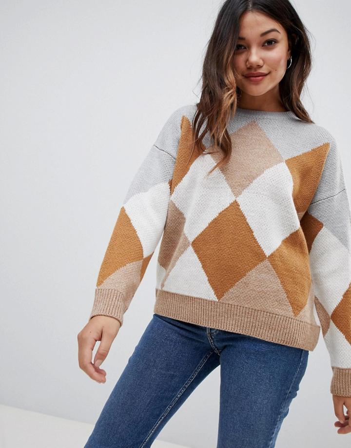 Brave Soul Diamonds Argyll Sweater-multi