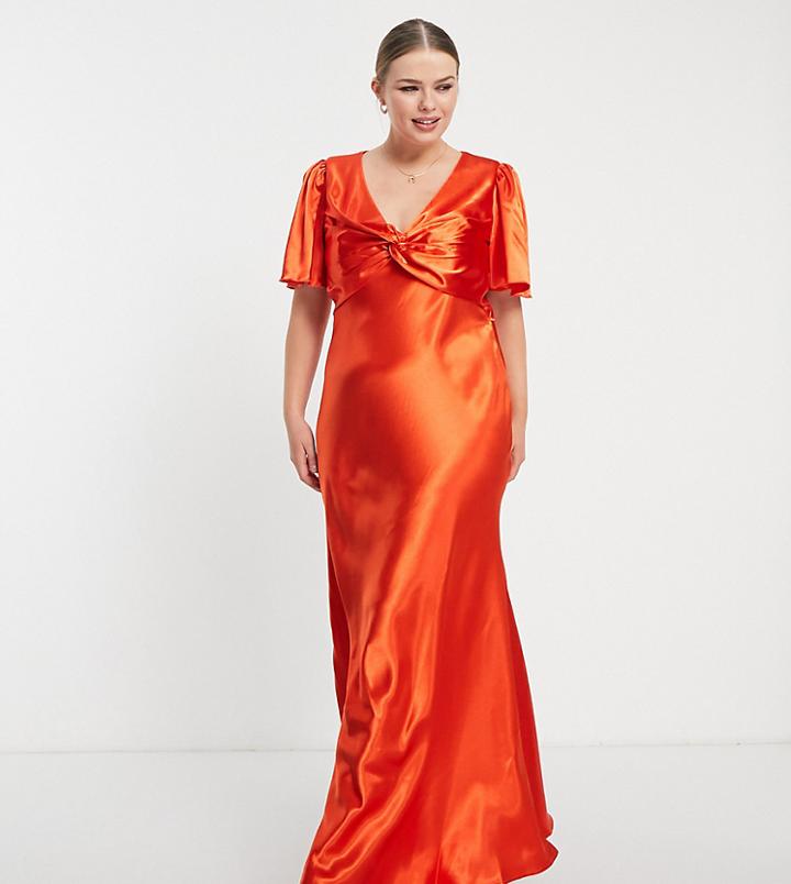 Little Mistress Plus Bridesmaid Tea Dress In Sunset Orange