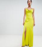 Asos Design Tall Cowl Neck Bias Maxi Dress - Green