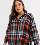 Asos Design Curve Long Sleeve Boyfriend Shirt In Brown Multi Check