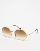 Ray-ban Octagon Sunglasses In Gold With Brown Lens Orb1972