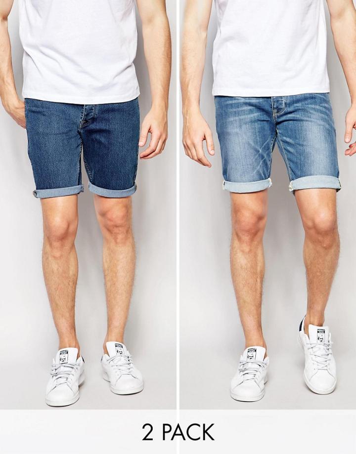 Asos 2 Pack Denim Shorts In Skinny Save 23%