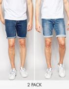 Asos 2 Pack Denim Shorts In Skinny Save 23%