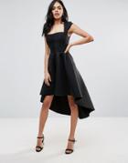 City Goddess Square Neck Dress With Hi-lo Hem - Black