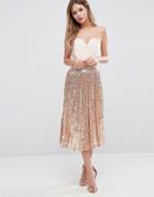 Tfnc Pleated Midi Skirt In All Over Sequin - Gold