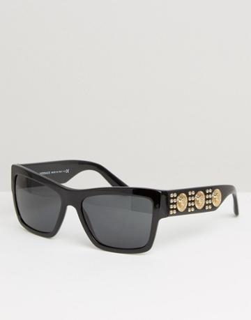 Versace Square Sunglasses With Side Triple Medusa - Black