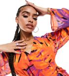 Asyou Palm Print Tie Side Blouse - Part Of A Set-multi