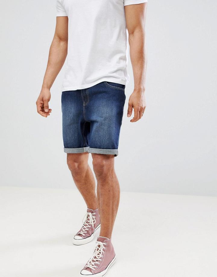 Brave Soul Basic Clean Denim Shorts - Blue